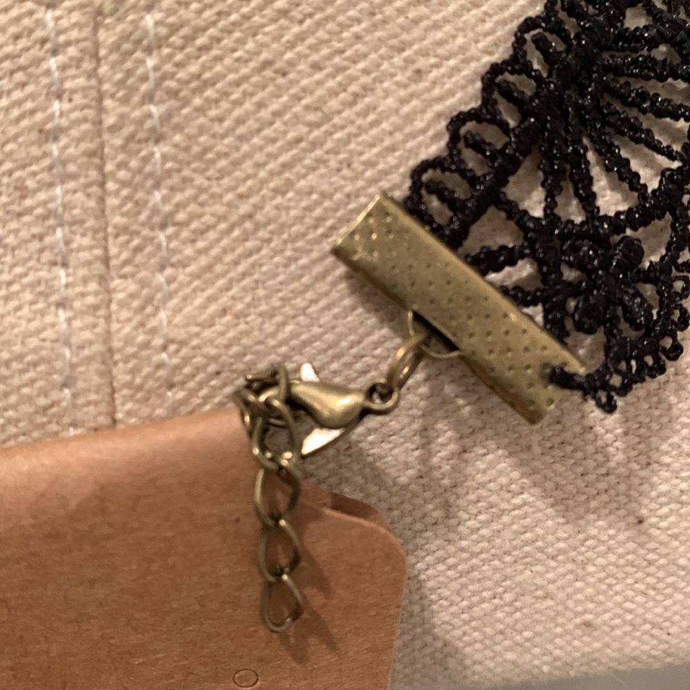 Black Lace Beaded Choker Necklace - Gothcore Goth Vintage Victorian Style - Picture 9 of 10